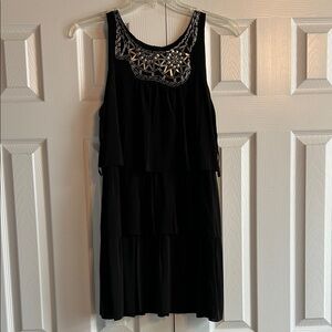 BCBGMaxAzria Black Layered Mini Dress with Embellished Neckline